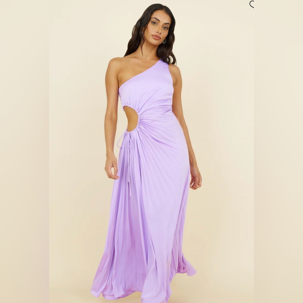 Pleated Asymmetrical Lavender Dress-Medium